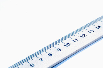 Top view of ruler against white background. Copy space.