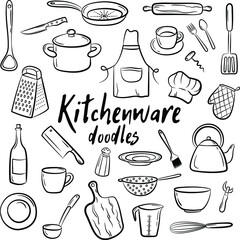 Set of doodle kitchenware Hand drawn, Set elements for your design,kitchen tools. Vector illustration