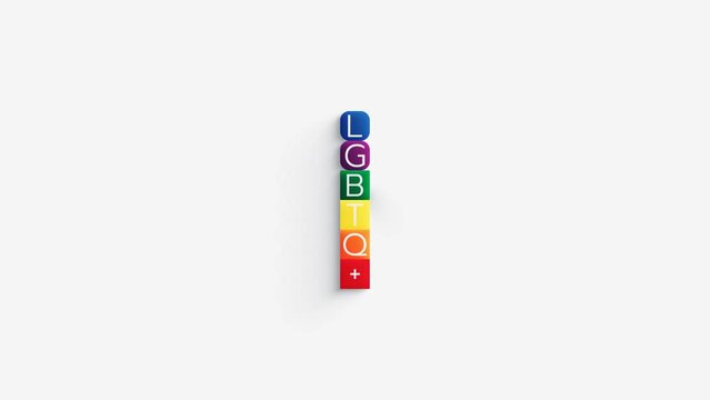 LGBTQ+ loop animation with alpha channel. Rainbow colors. Pride month. 60fps.  Lesbian Gay Bisexual Transgender Queer.Human rights and tolerance.