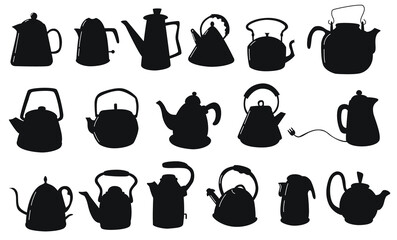 Tea Pot collection of vintage tableware Silhouettes premium vector template