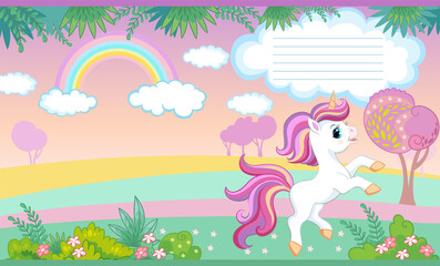 Cover for notebook with cute unicorn vector © alinart