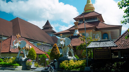 Buddhism religious large white elephant statue with gold clothing