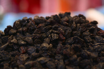 Dried fresh organic, antioxidant mountain black plum sold in the market