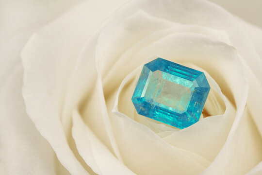 Aquamarine Stone On White Flower