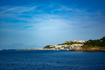 Fototapeta na wymiar Port of Procida from the Ferry