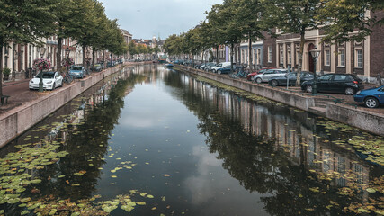 Canal in Leiden Netherlands urban summer landscape. - 508235607