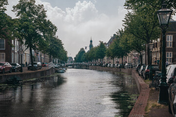 Canal in Leiden Netherlands. - 508235612