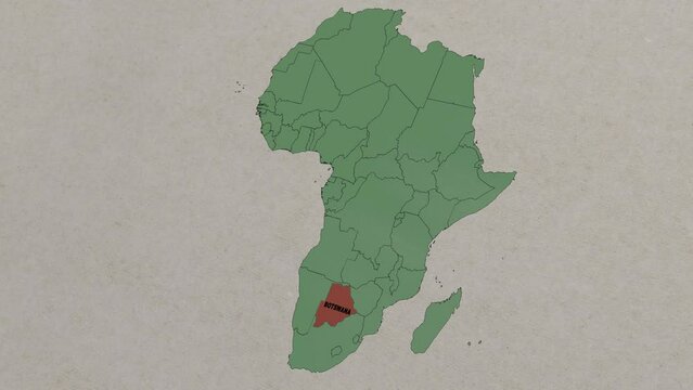 Map showing Botswana From above zooming in. Botswana map location on Africa map,  borders of Botswana 