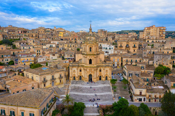Duomo of San Giorgio in Modica, fine example of sicilian baroque art. Sicily, southern Italy. Modica (Ragusa Province), view of the baroque town. Sicily, Italy. - obrazy, fototapety, plakaty