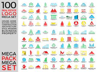 Mega Set and Big Group, Real Estate, Building and Construction Logo Vector Design Eps 10 