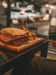 lomito typical dish of Argentina. meat sandwich with ham and cheese