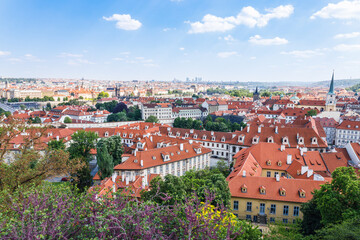Prague Old Town historical center with red tiled roof buildings, Czech Republic