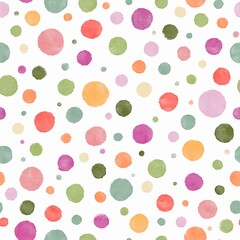 Watercolor abstract polka dot pattern. Multicolor bright circles. 
