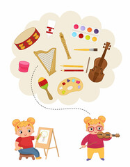 Sorting children educational game. Activity for presсhool years kids and toddlers. Give each girl the items that suit her.
