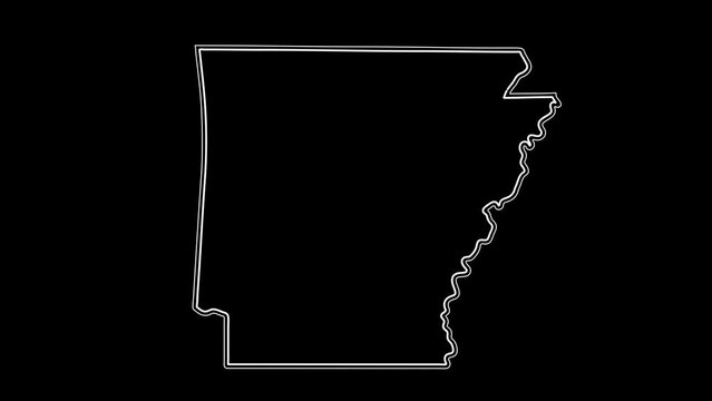 2D Map of state Arkansas, Arkansas map white outline, Animated close up map of Arkansas USA