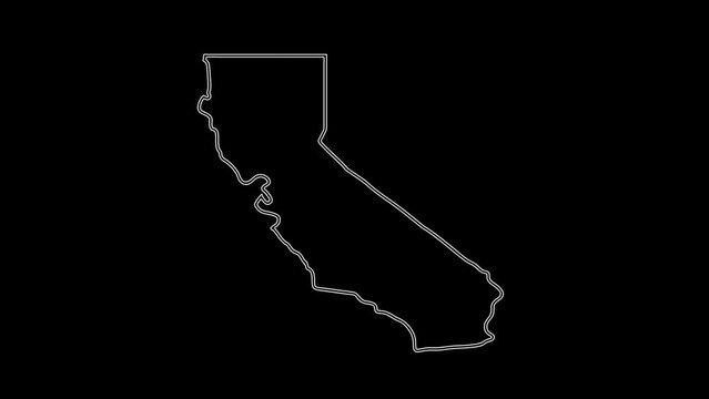 2D Map of state California, California map white outline, Animated close up map of California USA