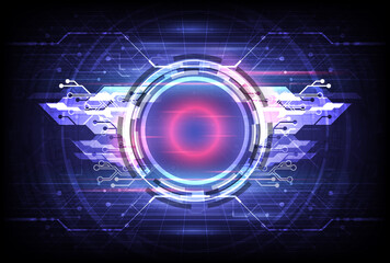 Circle teleport wings in VR glasses. Portal to another universe. Portal science futuristic stage. Teleportation in HUD projector on silver screen. Magic gate in game fantasy. UI virtual reality