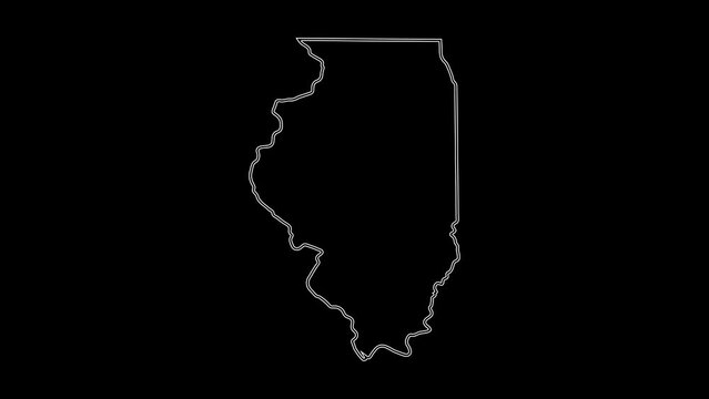2D Map of state Illinois, Illinois map white outline, Animated close up map of Illinois USA
