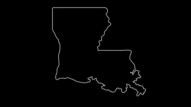 2D Map of state Louisiana, Louisiana map white outline, Animated close up map of Louisiana USA