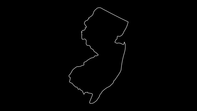 2D Map of state New Jersey, New Jersey map white outline, Animated close up map of New Jersey USA