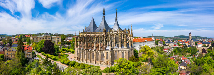 View of Kutna Hora with Saint Barbara's Church that is a UNESCO world heritage site, Czech Republic. Historic center of Kutna Hora, Czech Republic, Europe. - obrazy, fototapety, plakaty