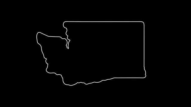 2D Map of state Washington, Washington map white outline, Animated close up map of Washington USA