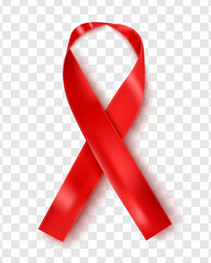 Realistic red ribbons isolated over transparent background, world aids day symbol, 1 december. World cancer day symbol, 4 february. Design template. Vector illustration