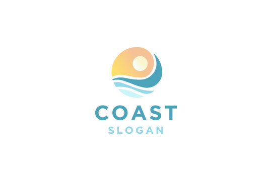 wave logo template for beach coast holiday vector illustration.