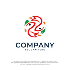 koi fish logo with leaf premium vector