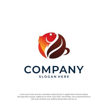 coffe and fish logo premium vector