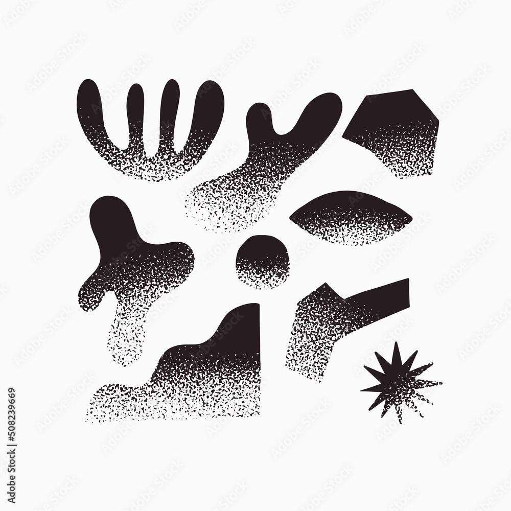 Aufkleber Collection of abstract graphic shapes with noisy gradient effect. Dark shapes and objects. Elements of minimalism in style of modern art. Vector illustration for your design in flat style.