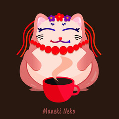 Maneki Neko. Vector illustration of cat. Maneki Neko characters in Ukraine style.