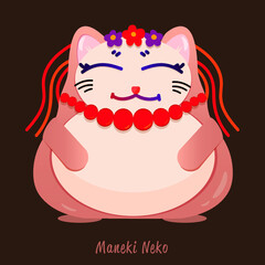 Maneki Neko. Vector illustration of cat. Maneki Neko characters in Ukraine style.