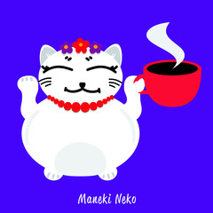 Maneki Neko. Vector illustration of cat. Maneki Neko characters in Ukraine style.
