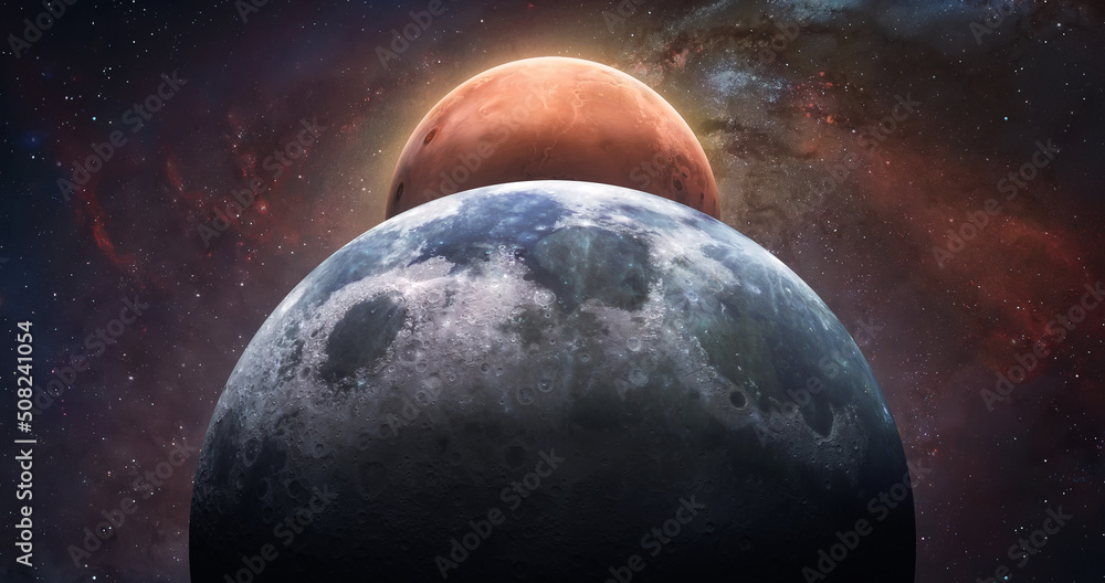 Aufkleber moon and mars in space. artemis space program. exploration of solar system. colonization of mars. el