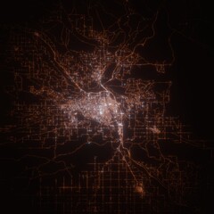 Obraz na płótnie Canvas Yakima (Washington, USA) street lights map. Satellite view on modern city at night. Imitation of aerial view on roads network. 3d render