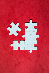 Closeup of jigsaw puzzle isolated. Missing jigsaw puzzle piece, business concept for completing the...