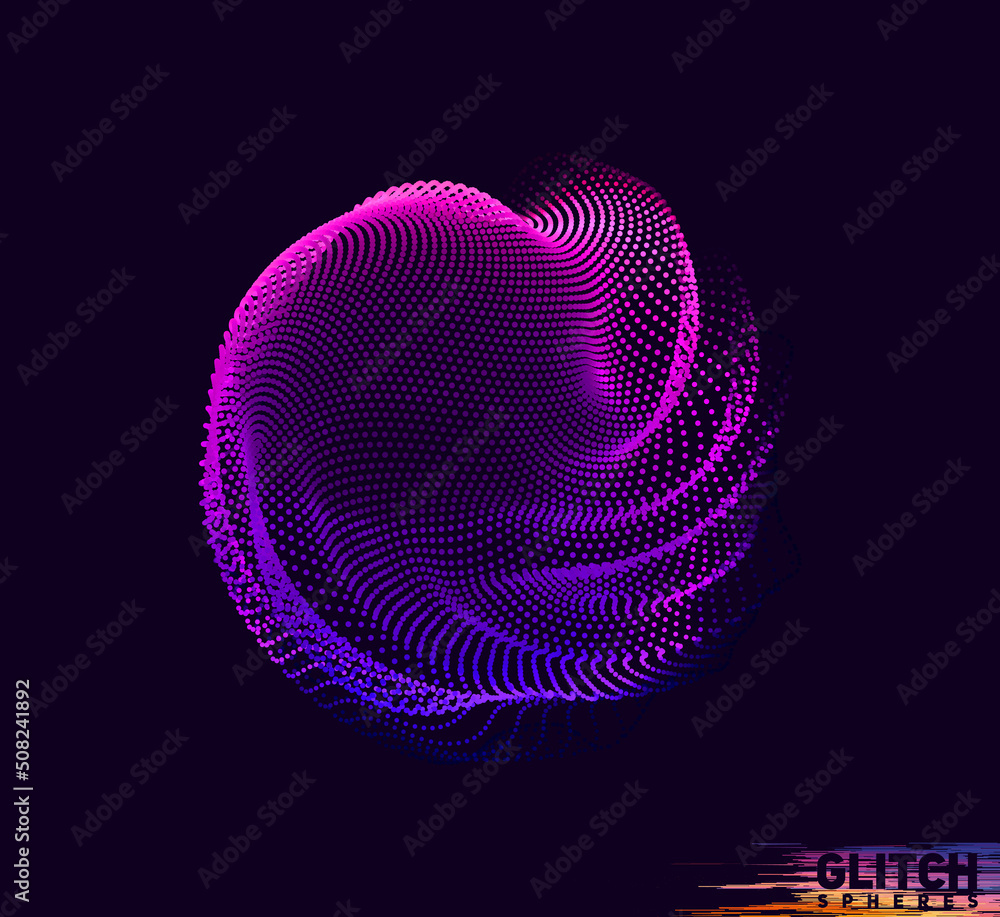 Poster abstract vector colorful mesh on dark background. futuristic style card. corrupted point sphere