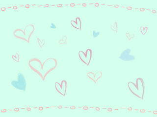 cute hearts with mint background and dressed with lines.