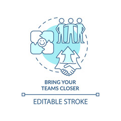 Bring teams closer turquoise concept icon. Diverse sales development team abstract idea thin line illustration. Isolated outline drawing. Editable stroke. Arial, Myriad Pro-Bold fonts used