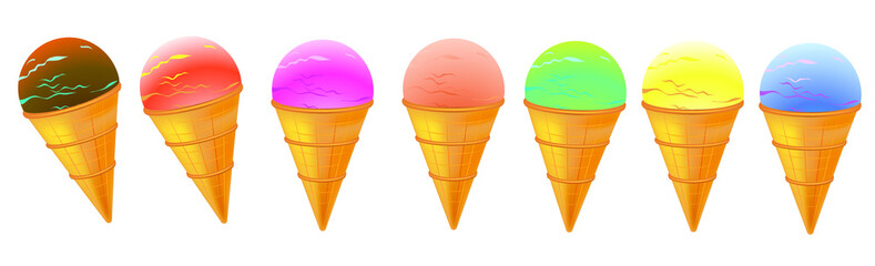 A set of delicious ice cream. Vector illustration on a white background.
 Design, postcard.