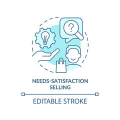 Needs-satisfaction selling turquoise concept icon. Successful sales strategy abstract idea thin line illustration. Isolated outline drawing. Editable stroke. Arial, Myriad Pro-Bold fonts used