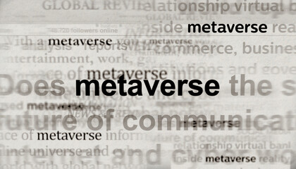 Headline titles media with Metaverse, cyberspace and life in virtual reality 3d illustration