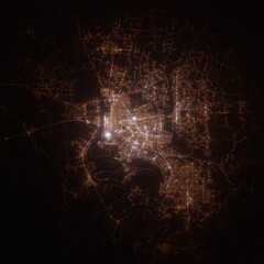Baton Rouge (Louisiana, USA) street lights map. Satellite view on modern city at night. Imitation of aerial view on roads network. 3d render