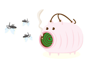 陶器で作られた豚の形の蚊取線香入れ