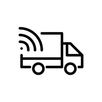 Smart Wireless Autonomous Transportation. Delivery Truck. Pixel Perfect, Editable Stroke Line Icon