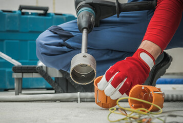 Electric Socket Box Drilling In Concrete House Walls