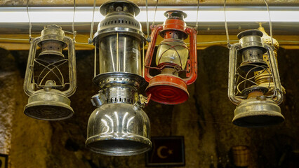 Vintage kerosene lamp hang on the wall