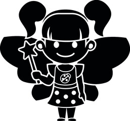 Cartoon Fairy Wings Wand Wing Sprite Pixie Fairies Black and White Vector Design Illustration