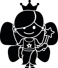 Cartoon Fairy Wings Wand Wing Sprite Pixie Fairies Black and White Vector Design Illustration